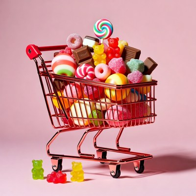 Shopping Cart Overflowing with Candy