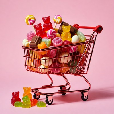 Shopping Cart Overflowing with Candy