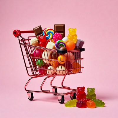 Shopping Cart Overflowing with Candy