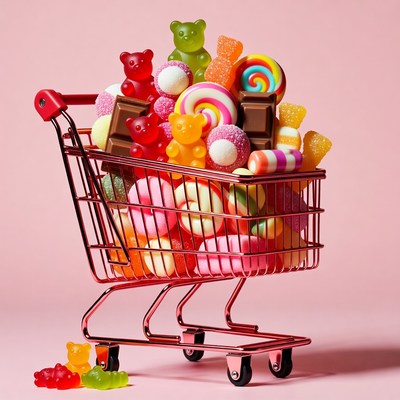 Shopping Cart Overflowing with Candy
