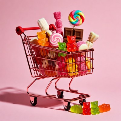 Shopping Cart Overflowing with Candy