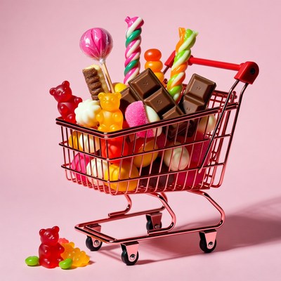 Pink Shopping Cart Filled with Candy