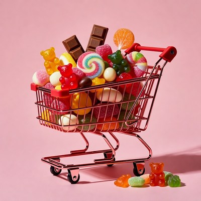 Shopping Cart Overflowing with Candy