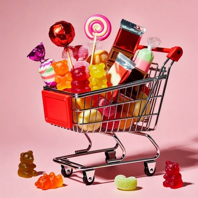 Shopping Cart Overflowing with Candy