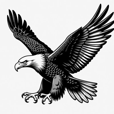 Bald eagle flying wings spread