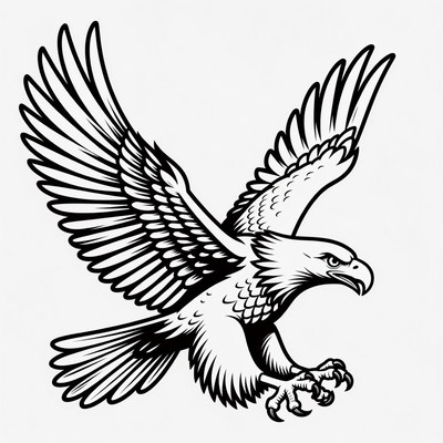 Bald eagle flying with wings spread