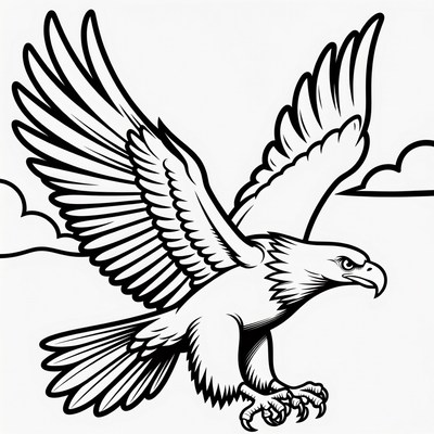Bald eagle flying line art