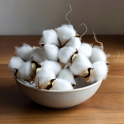 Fresh cotton bolls in white bowl