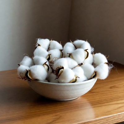 White cotton bolls in bowl