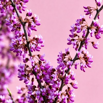 Pink Redbud Flowers on Branch