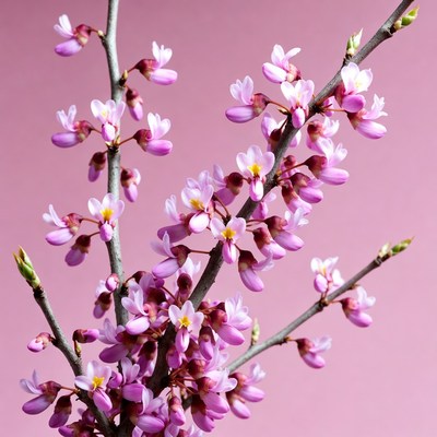 Pink Redbud Flowers on Branch