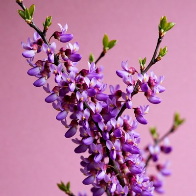 Purple Wisteria Flowers on Pink Background