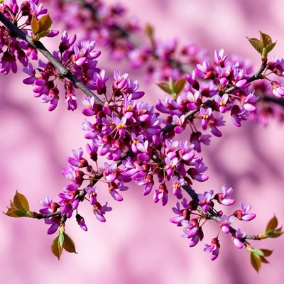 Pink Redbud Tree Branches in Bloom