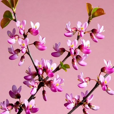 Pink Judas Tree Blossoms on Pink Background