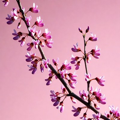 Pink Redbud Blossoms on Branch
