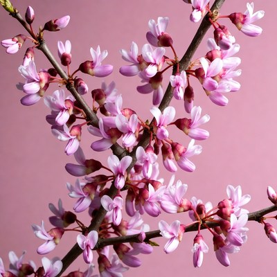 Pink Redbud Blossoms on Branch
