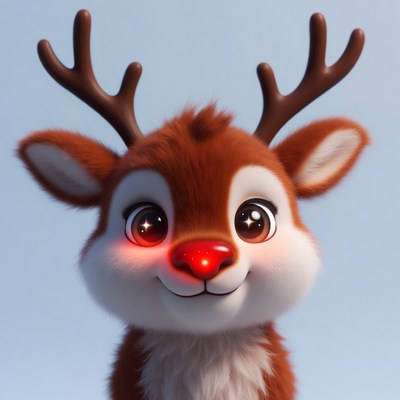 Cute Cartoon Reindeer with Red Nose