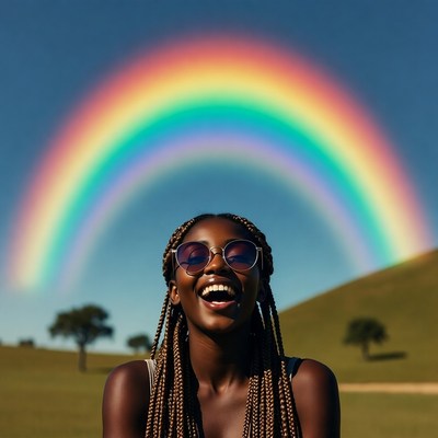 Black woman smiling with rainbow