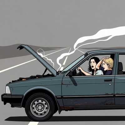 Two women with broken car