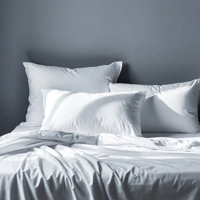 White pillows on rumpled bed