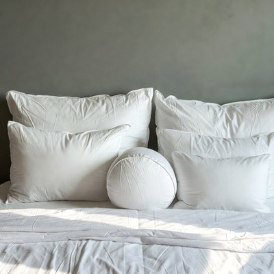 White pillows on gray bed