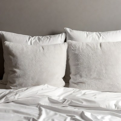 White fluffy pillows on bed