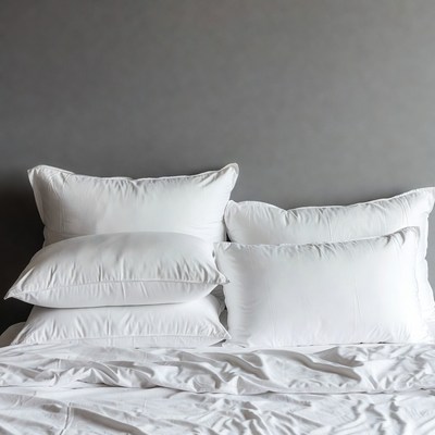 White pillows stacked on bed