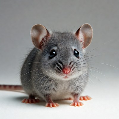 Cute gray mouse on white background