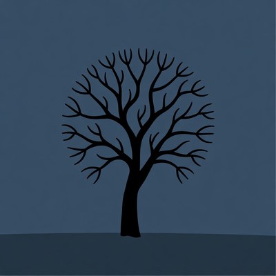 Black silhouette tree on blue background