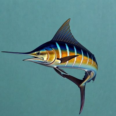 Blue Marlin Swimming on Blue Background