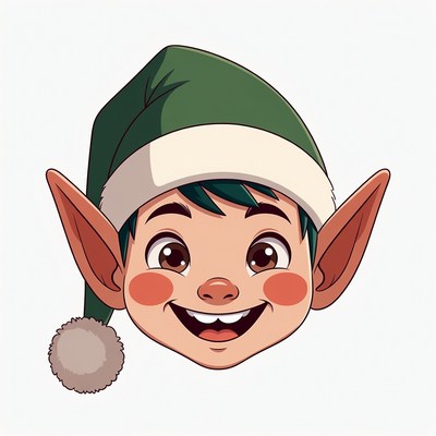 Smiling Cartoon Elf with Pointy Ears