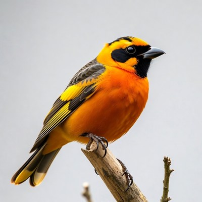 Orange Baltimore Oriole perched on branch