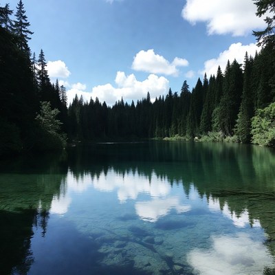 Emerald Mountain Lake with Pine Trees