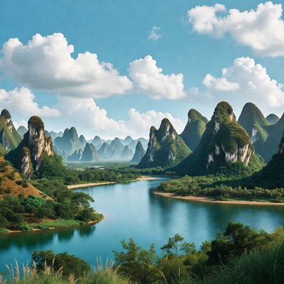 Yangshuo Karst Mountains River Landscape
