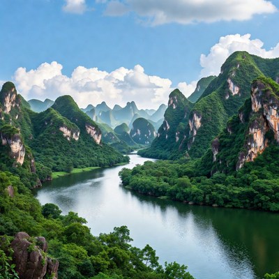 Karst Mountains and River Landscape