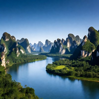 Karst Mountains and River Landscape
