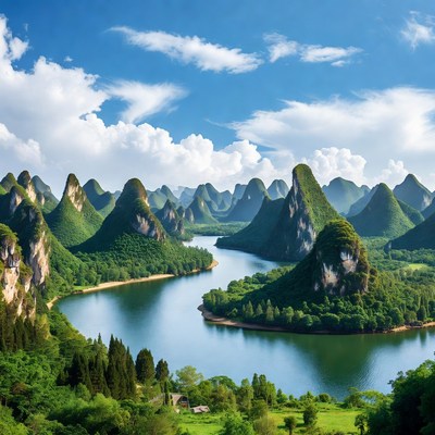 Yangshuo Karst Mountains River Landscape