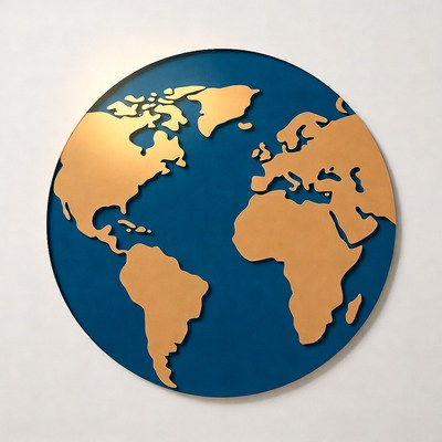 Gold Earth Globe on Blue Background