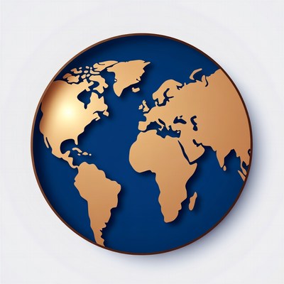 Gold Earth Globe on Blue Background