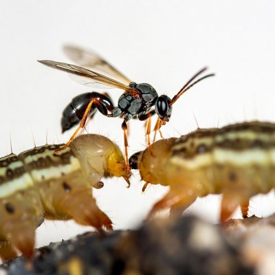 Wasp Feeding Caterpillars