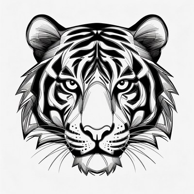 Detailed tiger head line art
