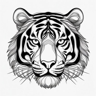 Black and White Tiger Head Illustration