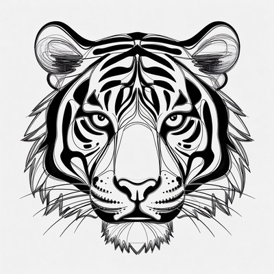 Black and White Tiger Head Illustration