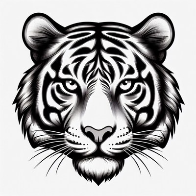 Black and White Tiger Head Illustration