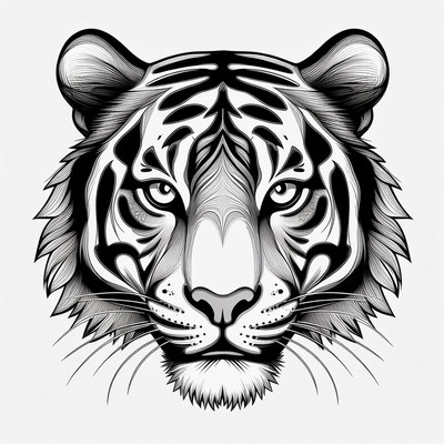 Black and White Tiger Head Illustration