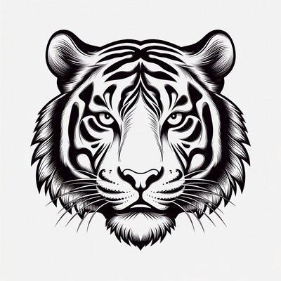 Black and White Tiger Head Illustration