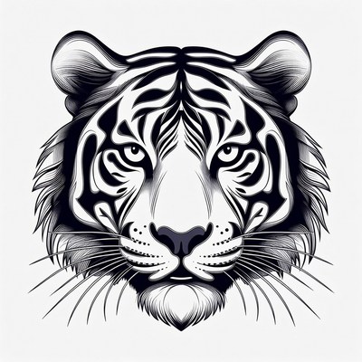 Black and White Tiger Head Illustration