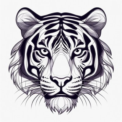 Black and White Tiger Head Illustration