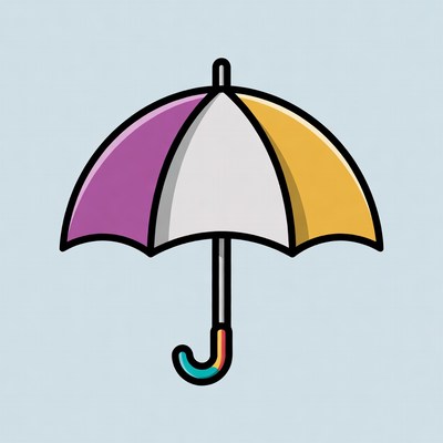 Colorful Purple Yellow Umbrella Illustration