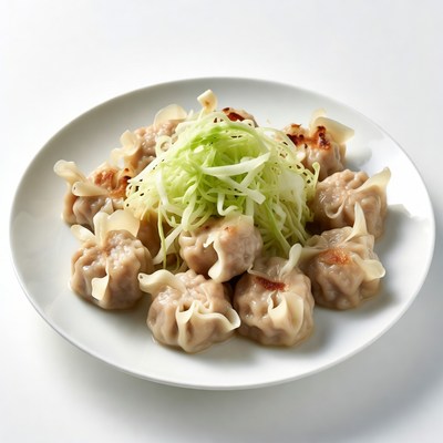 Dumplings with green onions on plate